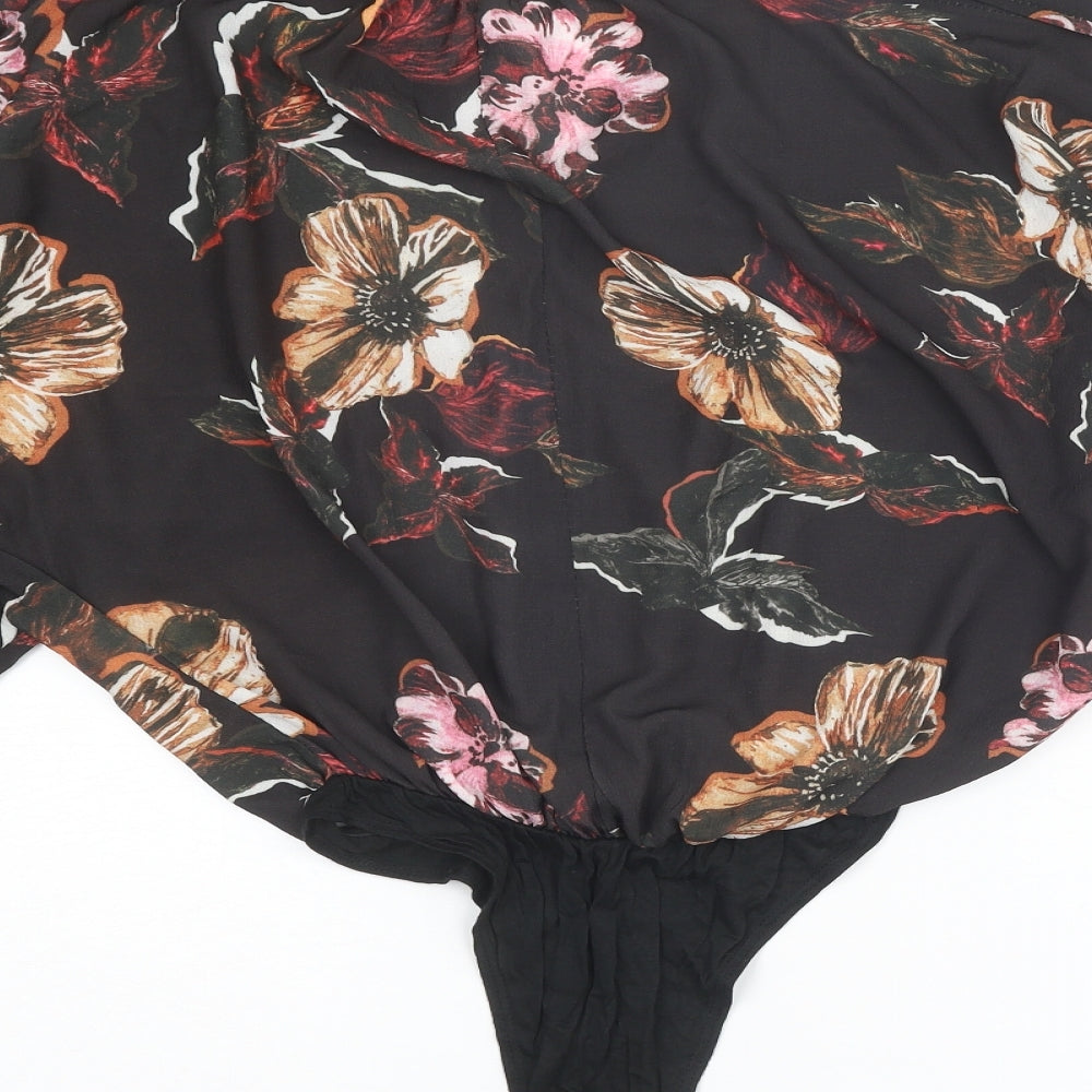 Boohoo Womens Black Floral Polyester Bodysuit One-Piece Size 8 Snap
