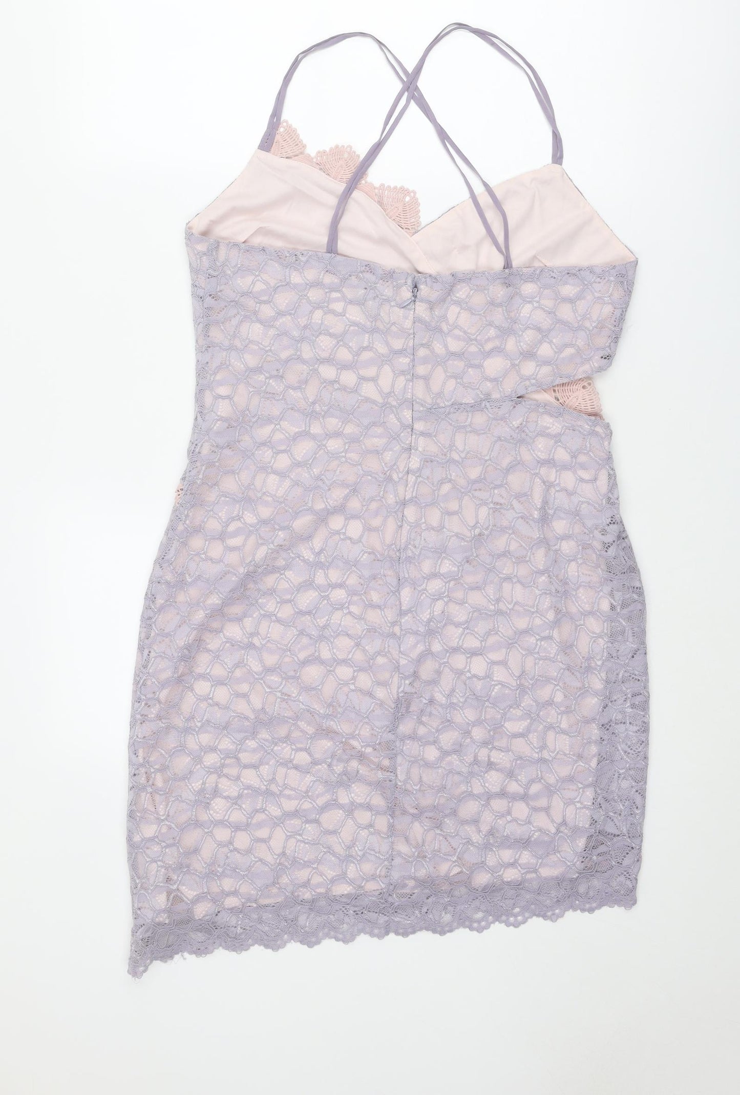 Topshop Womens Purple Floral Nylon Slip Dress Size 16 V-Neck Zip