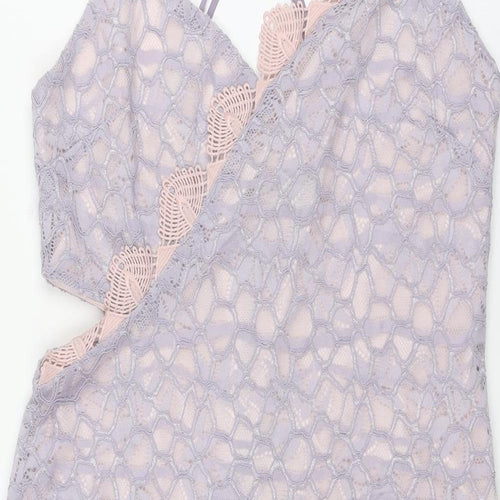 Topshop Womens Purple Floral Nylon Slip Dress Size 16 V-Neck Zip