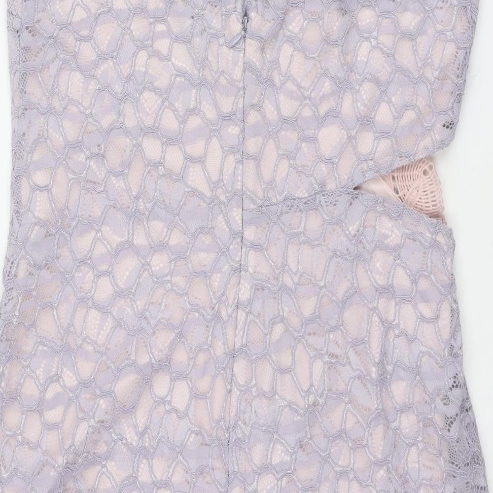 Topshop Womens Purple Floral Nylon Slip Dress Size 16 V-Neck Zip