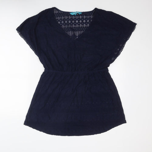 Debenhams Womens Blue Cotton Cover Up Size 18 Pullover - Bobble Trim