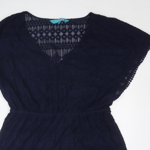 Debenhams Womens Blue Cotton Cover Up Size 18 Pullover - Bobble Trim