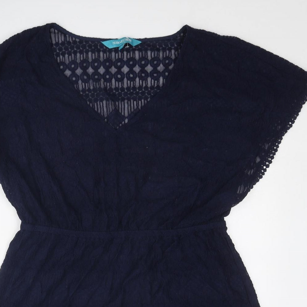 Debenhams Womens Blue Cotton Cover Up Size 18 Pullover - Bobble Trim