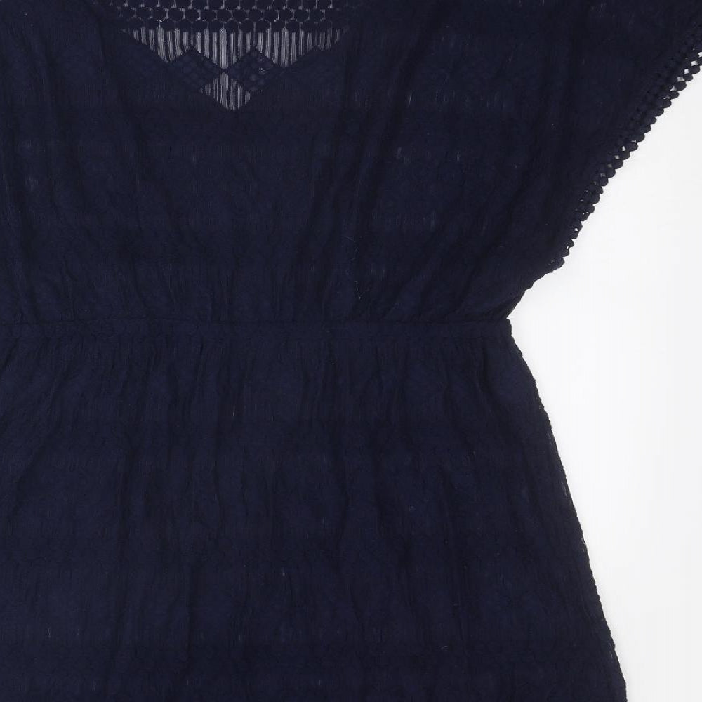 Debenhams Womens Blue Cotton Cover Up Size 18 Pullover - Bobble Trim