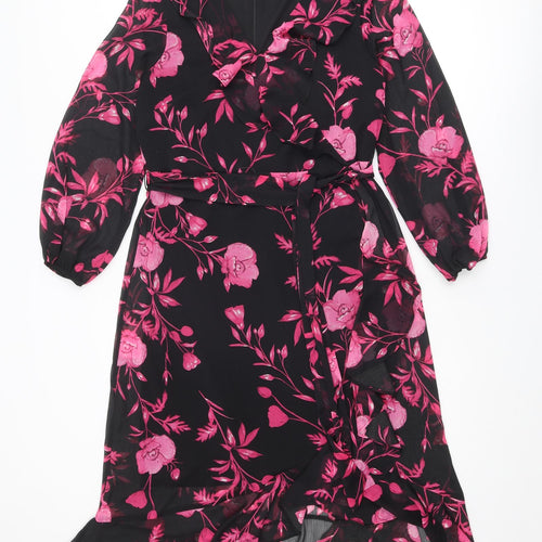 Wallis Womens Multicoloured Floral Polyester A-Line Size 14 V-Neck Zip