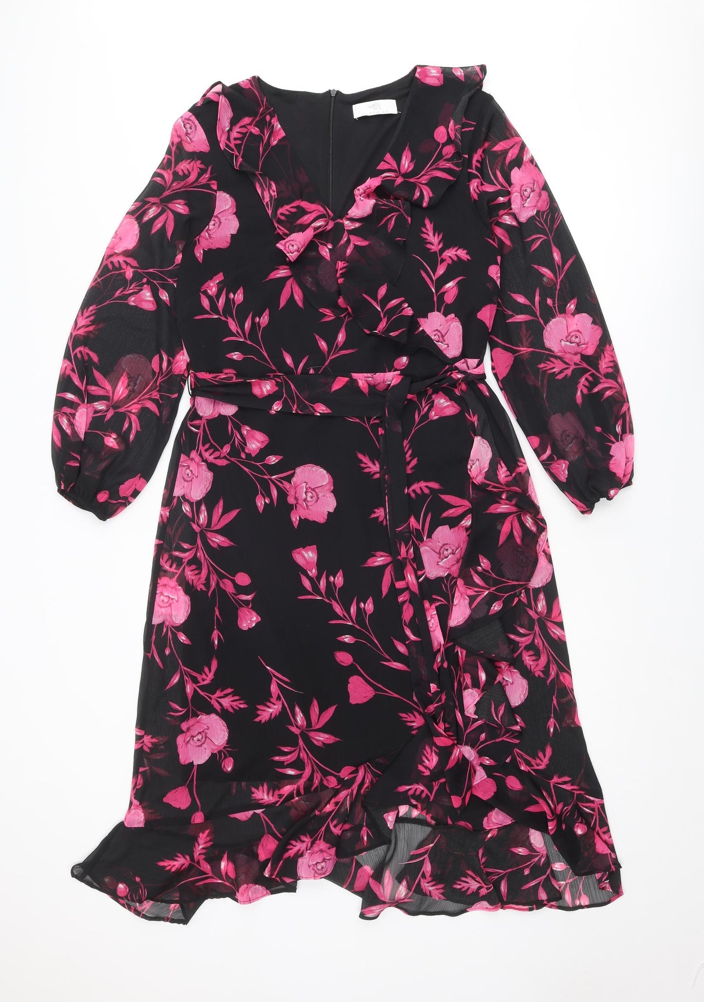 Wallis Womens Multicoloured Floral Polyester A-Line Size 14 V-Neck Zip