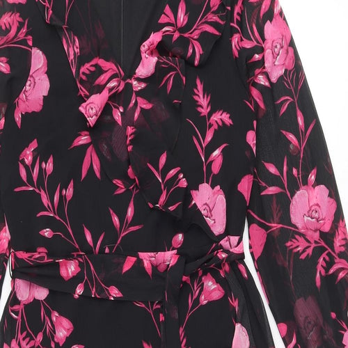 Wallis Womens Multicoloured Floral Polyester A-Line Size 14 V-Neck Zip
