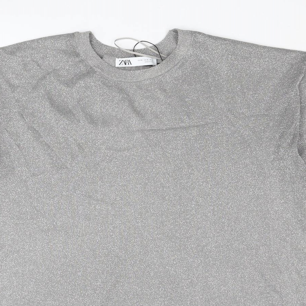 Zara Womens Silver Round Neck Polyester Pullover Jumper Size S