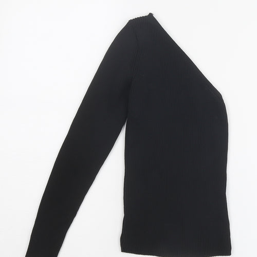 PRETTYLITTLETHING Womens Black V-Neck Acrylic Pullover Jumper Size 6 - One Sleeve
