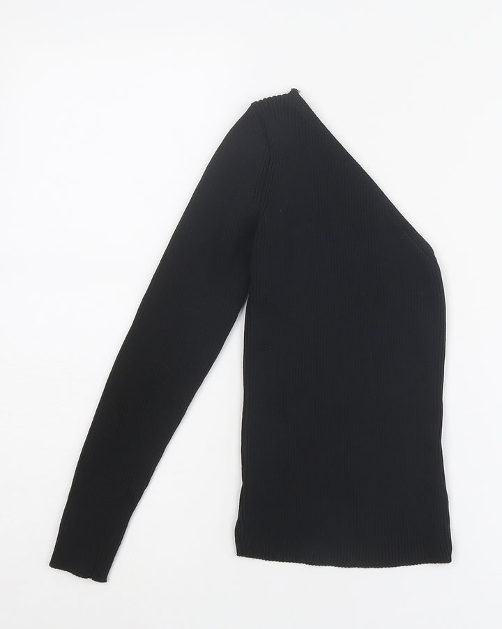 PRETTYLITTLETHING Womens Black V-Neck Acrylic Pullover Jumper Size 6 - One Sleeve