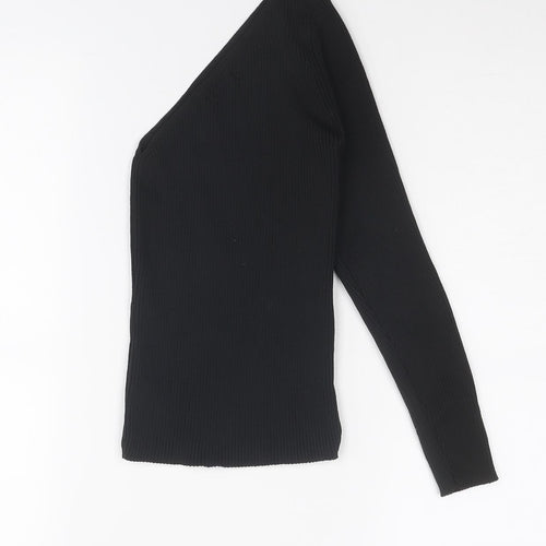 PRETTYLITTLETHING Womens Black V-Neck Acrylic Pullover Jumper Size 6 - One Sleeve
