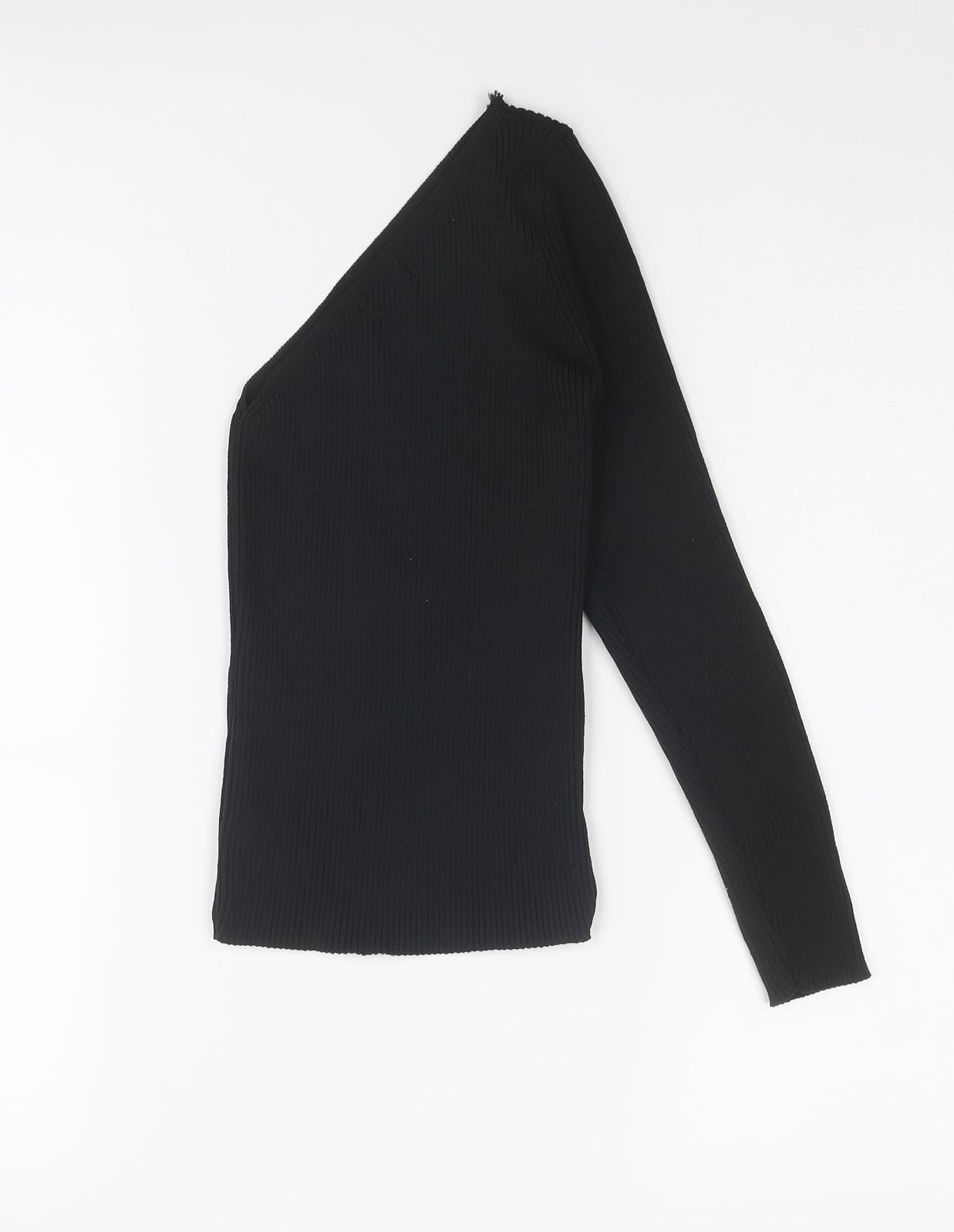 PRETTYLITTLETHING Womens Black V-Neck Acrylic Pullover Jumper Size 6 - One Sleeve