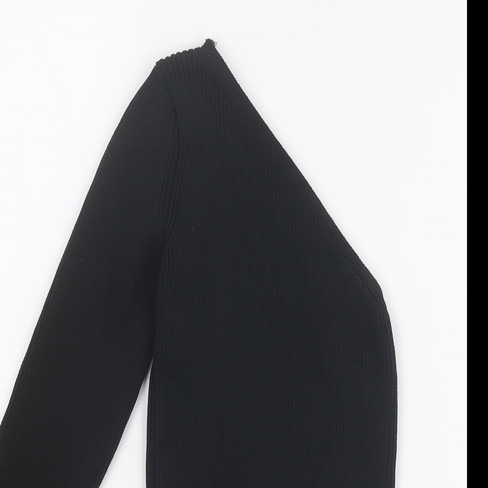 PRETTYLITTLETHING Womens Black V-Neck Acrylic Pullover Jumper Size 6 - One Sleeve