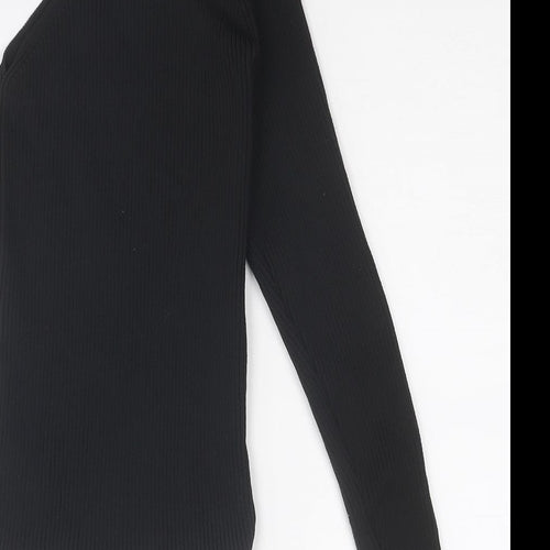 PRETTYLITTLETHING Womens Black V-Neck Acrylic Pullover Jumper Size 6 - One Sleeve