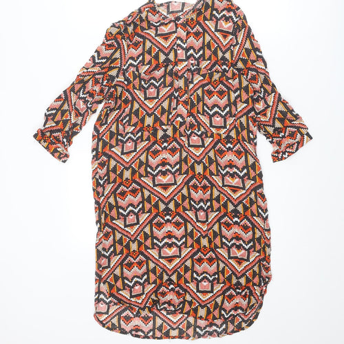 H&M Womens Multicoloured Geometric Viscose A-Line Size 8 Round Neck Button