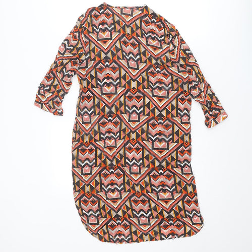 H&M Womens Multicoloured Geometric Viscose A-Line Size 8 Round Neck Button