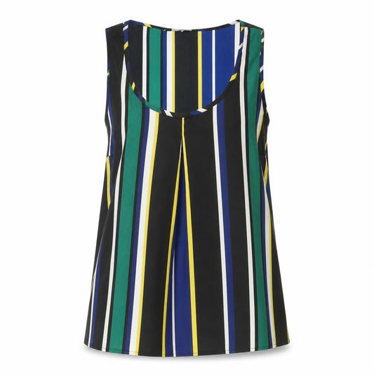 Front view of Capsule women’s multicoloured striped polyester basic tank, size UK 18, round neck