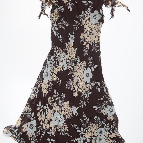 Country Casuals Womens Brown Floral Silk Trapeze & Swing Size 8 V-Neck Pullover