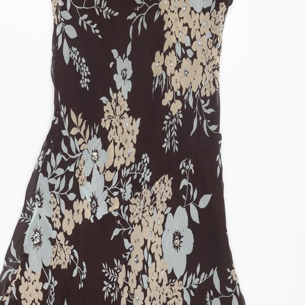 Country Casuals Womens Brown Floral Silk Trapeze & Swing Size 8 V-Neck Pullover