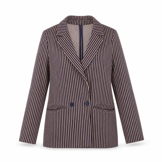 Front view of River Island women’s multicoloured striped jacket blazer, size UK 8, button