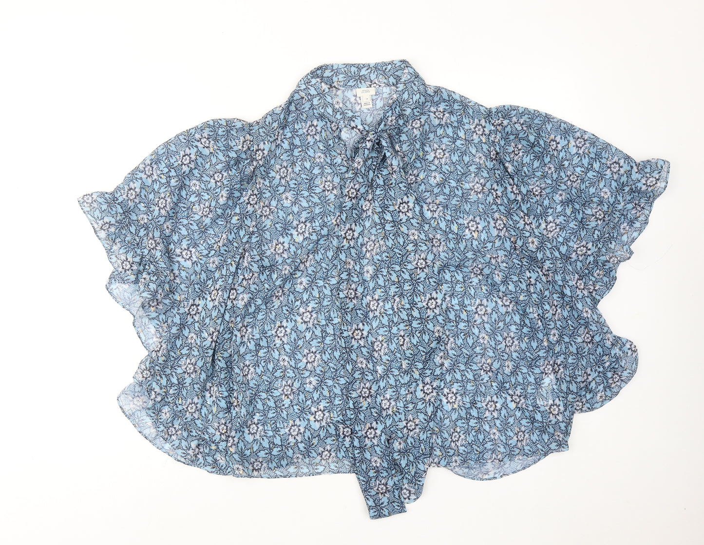 River Island Womens Blue Geometric Polyester Basic Blouse Size 14 Collared