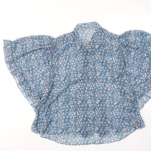 River Island Womens Blue Geometric Polyester Basic Blouse Size 14 Collared