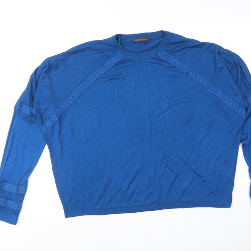 Marks and Spencer Womens Blue Round Neck Viscose Pullover Jumper Size L