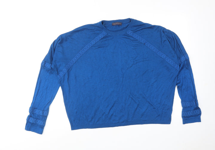 Marks and Spencer Womens Blue Round Neck Viscose Pullover Jumper Size L