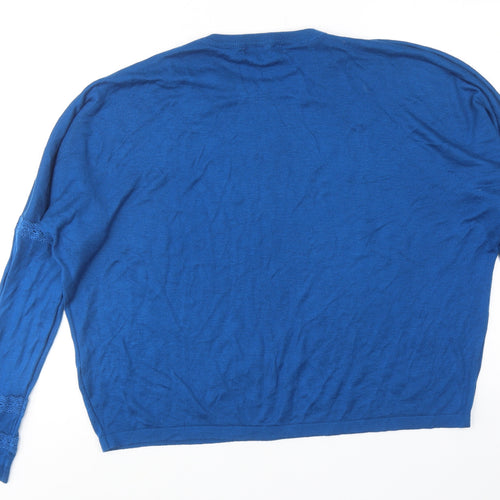 Marks and Spencer Womens Blue Round Neck Viscose Pullover Jumper Size L