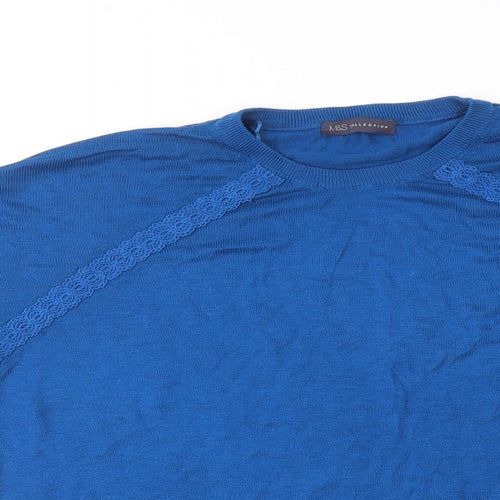 Marks and Spencer Womens Blue Round Neck Viscose Pullover Jumper Size L