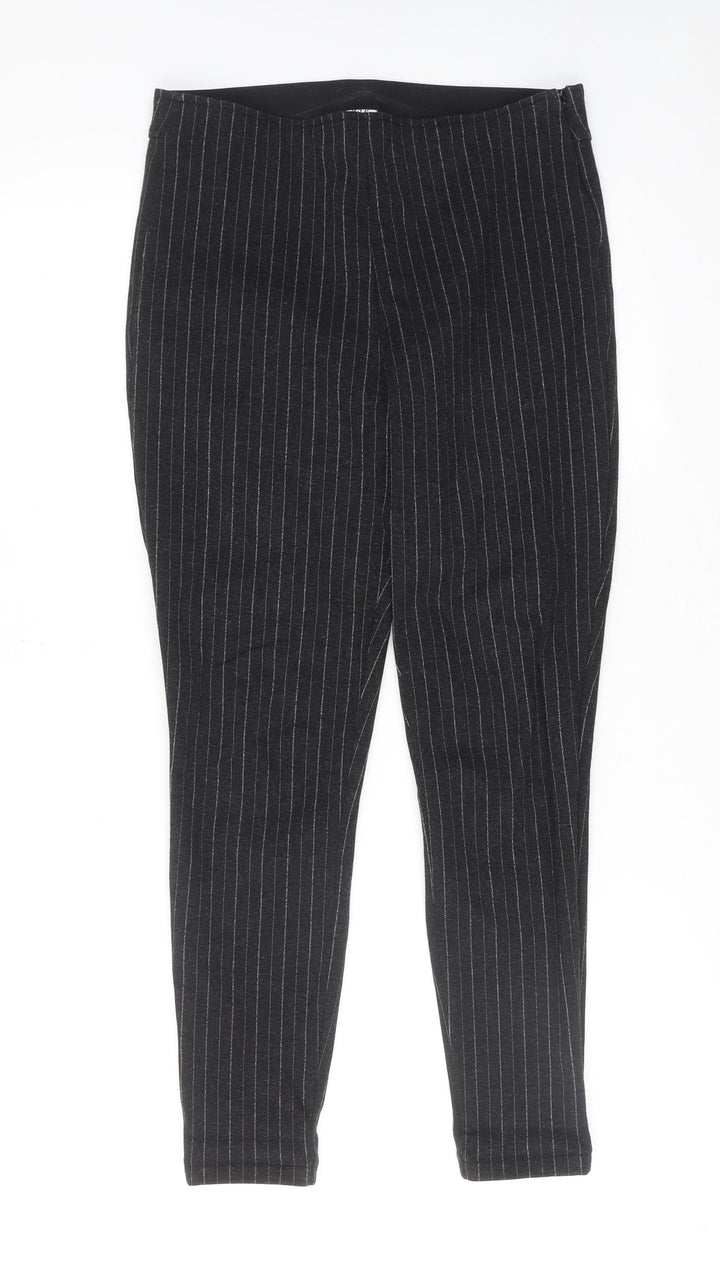 Marks and Spencer Womens Grey Striped Viscose Carrot Trousers Size S Regular Zip