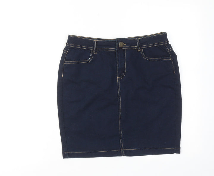 TISSAIA Womens Blue Cotton A-Line Skirt Size 10 Zip