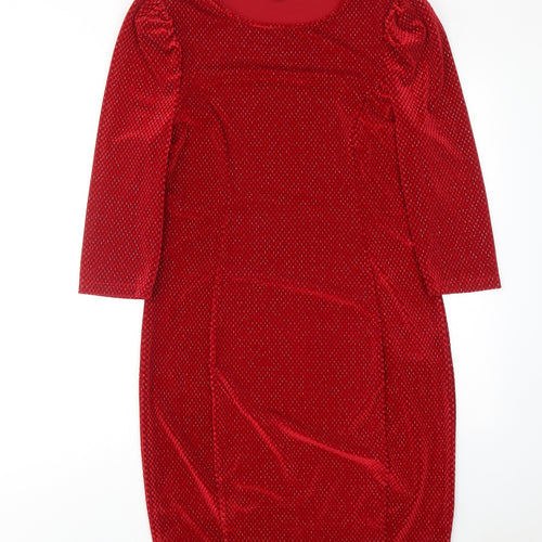 Envy Womens Red Geometric Polyester A-Line Size 14 Round Neck Pullover