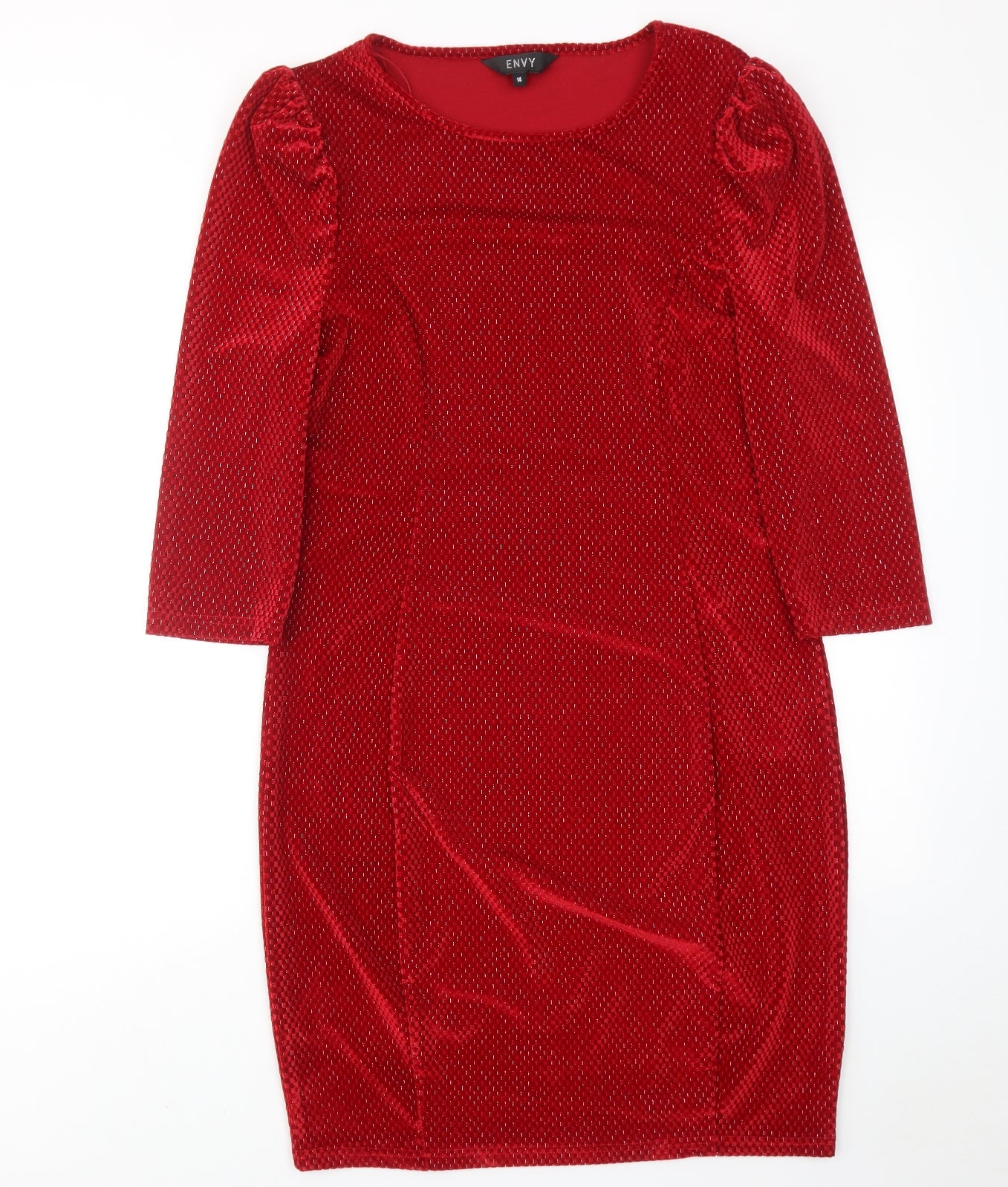 Envy Womens Red Geometric Polyester A-Line Size 14 Round Neck Pullover