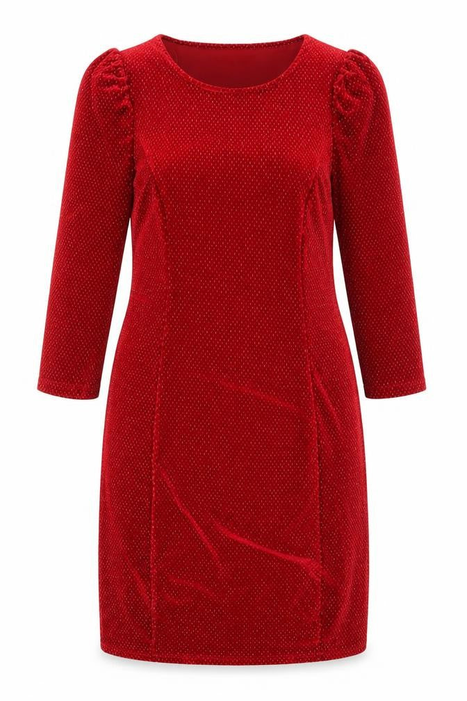 Front view of Envy women’s red geometric polyester a-line, size UK 14, round neck pullover