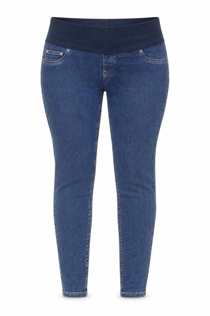 Front view of ASOS women’s blue cotton skinny jeans, size UK 10, regular