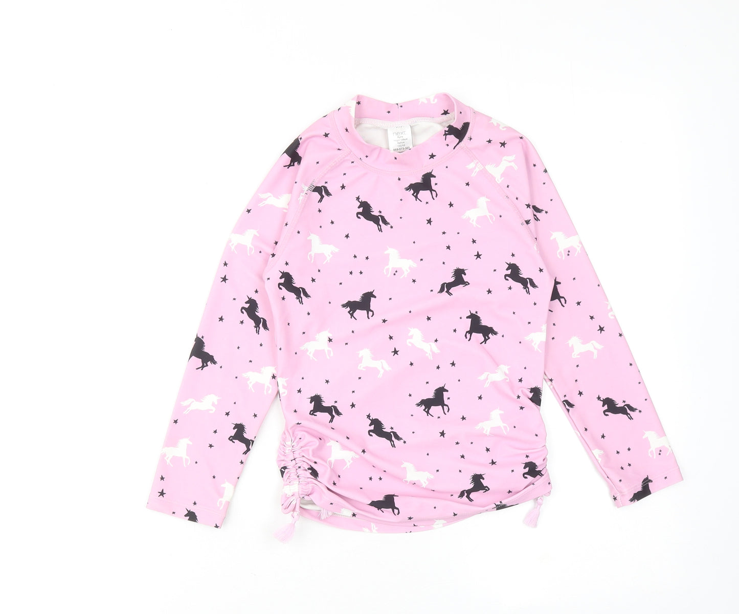 NEXT Girls Pink Geometric Polyester Basic T-Shirt Size 8 Years Mock Neck Pullover - Unicorn Rash Guard