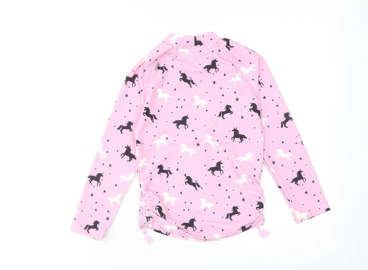 NEXT Girls Pink Geometric Polyester Basic T-Shirt Size 8 Years Mock Neck Pullover - Unicorn Rash Guard