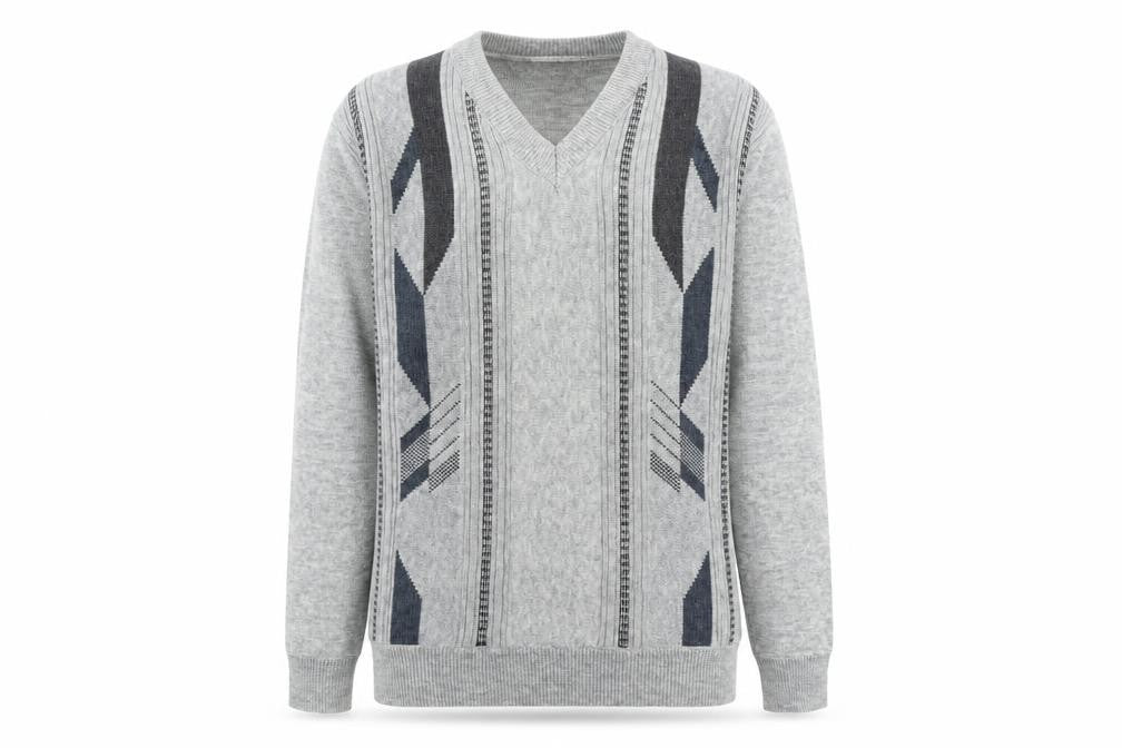 Cavalli Mens Grey V-Neck Geometric Acrylic Pullover Jumper Size M Long Sleeve