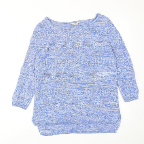 M&Co Womens Blue Boat Neck Cotton Pullover Jumper Size 10