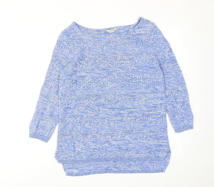 M&Co Womens Blue Boat Neck Cotton Pullover Jumper Size 10