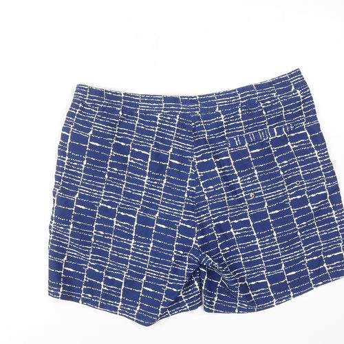 Whistles Mens Blue Geometric Polyester Sweat Shorts Size L Regular Drawstring