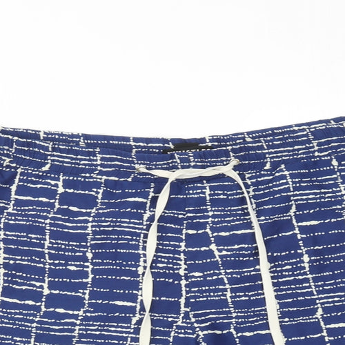 Whistles Mens Blue Geometric Polyester Sweat Shorts Size L Regular Drawstring