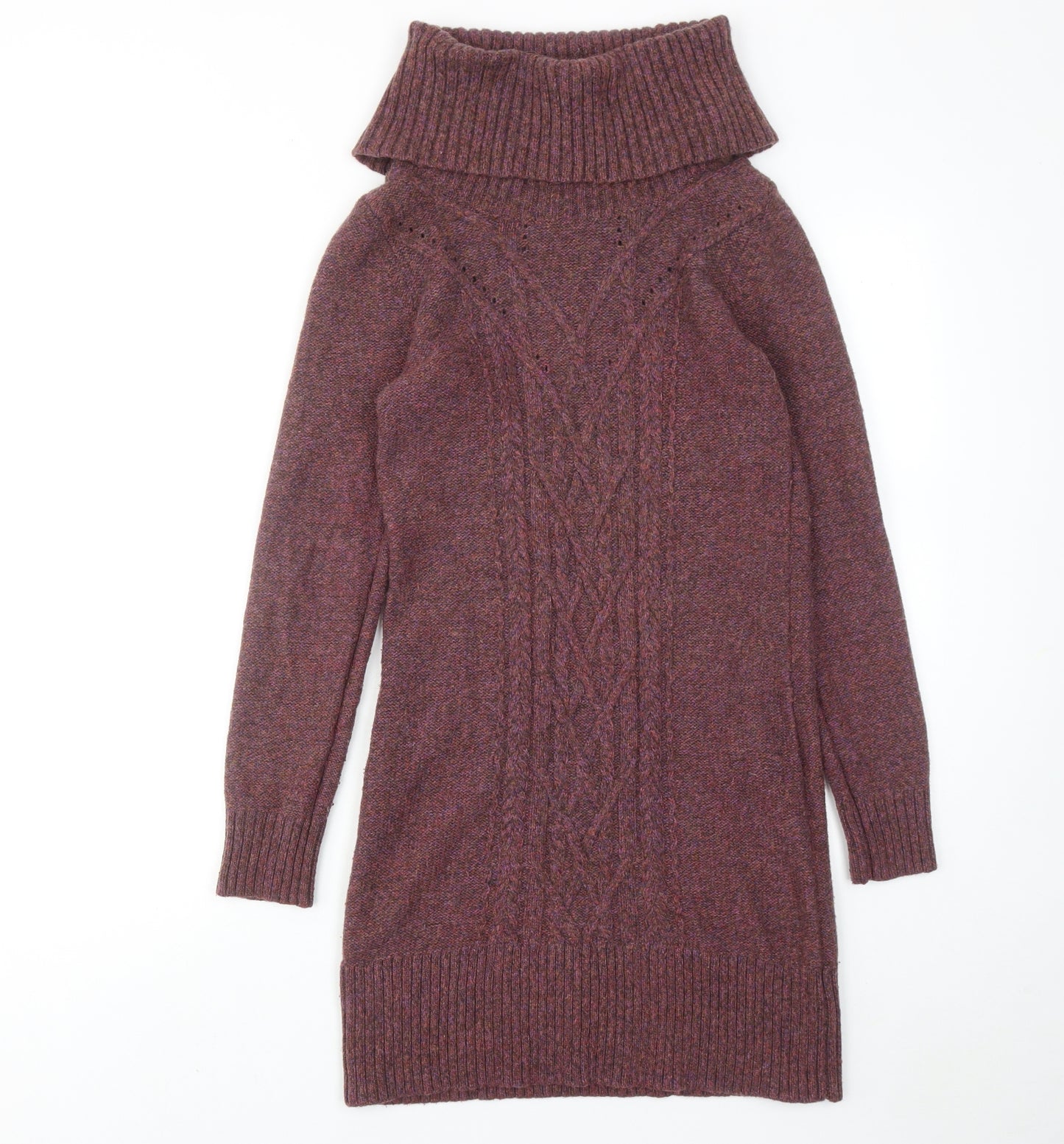 Monsoon Womens Purple Wool Jumper Dress Size S Roll Neck Pullover
