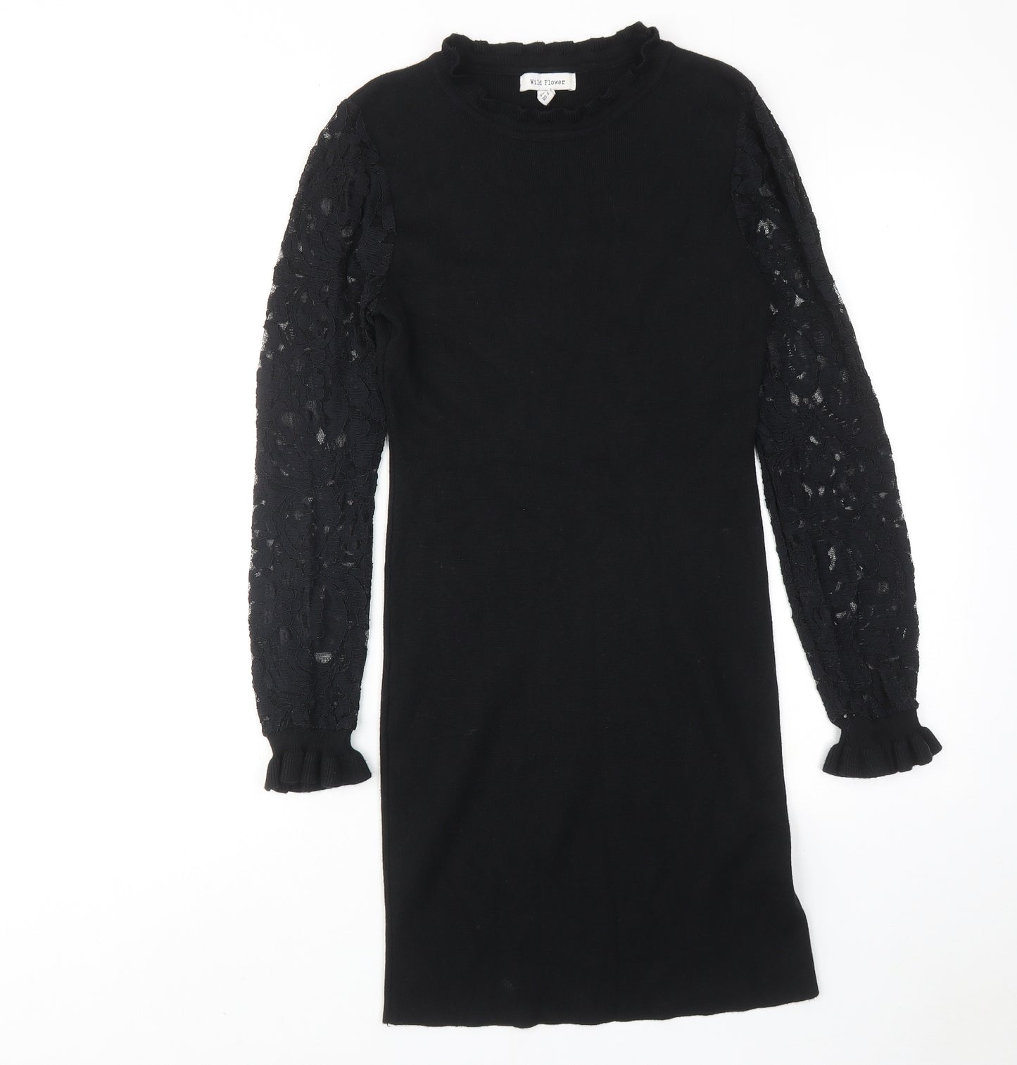 Wild Flower Womens Black Viscose A-Line Size M Round Neck Pullover