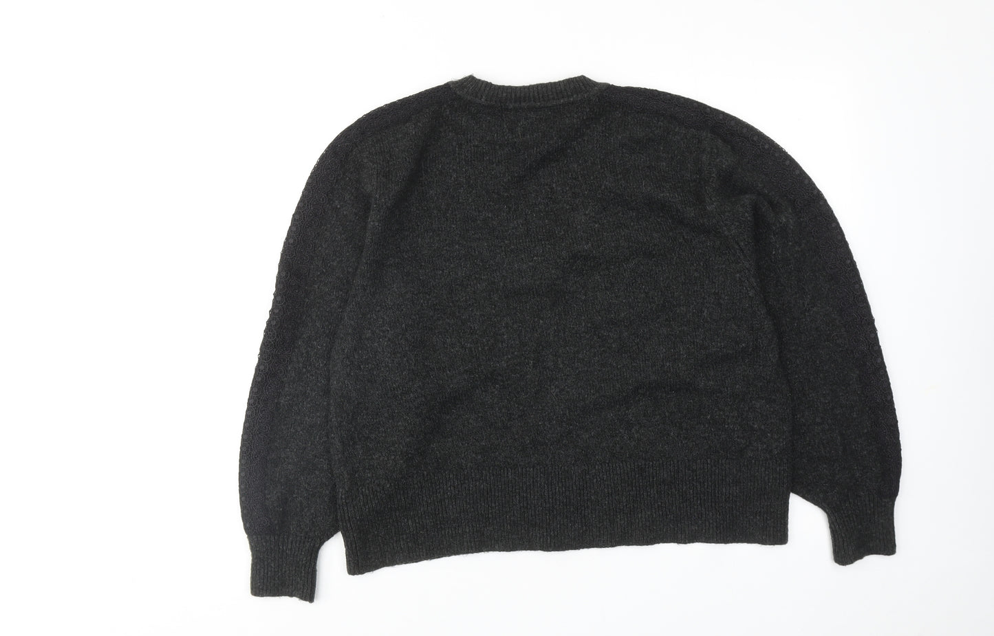 Zara Womens Grey V-Neck Acrylic Pullover Jumper Size S