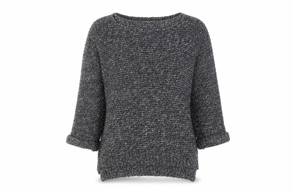 Front view of Next women’s grey round neck acrylic jumper, size UK 6