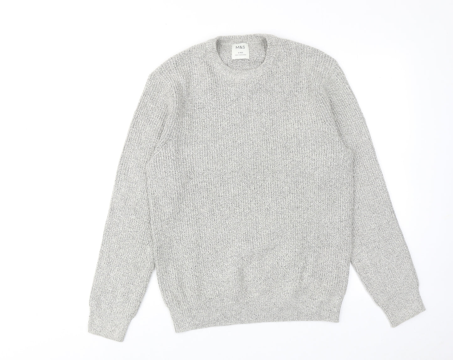 Marks and Spencer Mens Grey Round Neck Polyamide Pullover Jumper Size S Long Sleeve