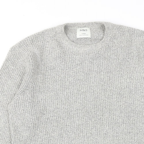 Marks and Spencer Mens Grey Round Neck Polyamide Pullover Jumper Size S Long Sleeve
