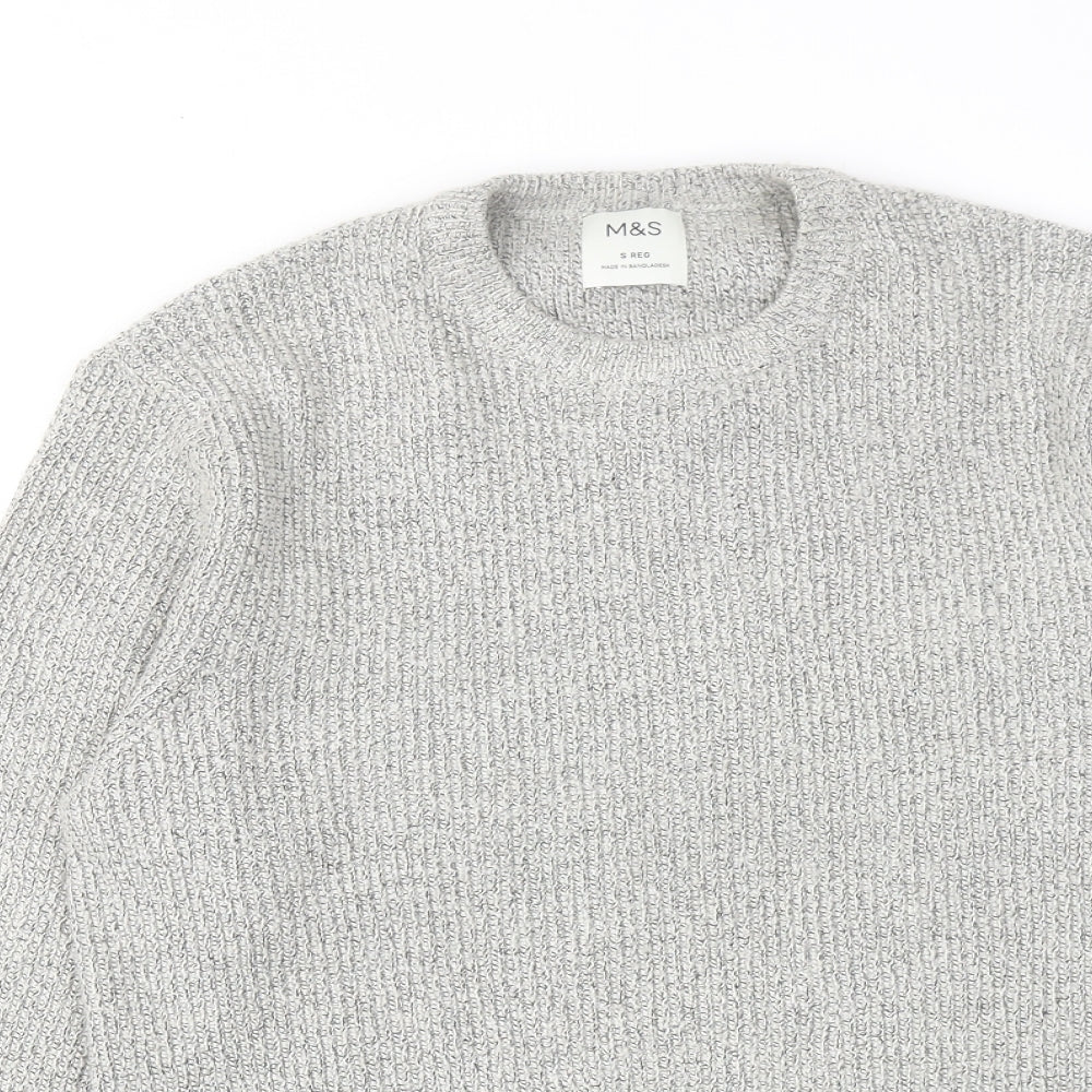 Marks and Spencer Mens Grey Round Neck Polyamide Pullover Jumper Size S Long Sleeve